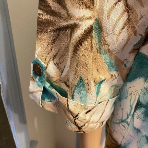 Y2K Womens 16 Linen Blend Chore Shirt Jacket Button Up Roll tap 4Pockets Floral - Picture 7 of 9